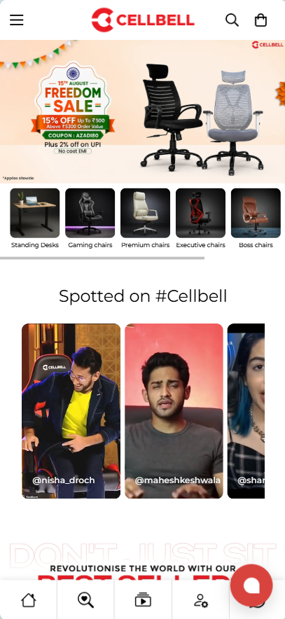 CellBell current state - Add CTA for featured products to UGC Videos