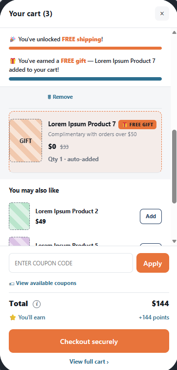 Recommended mockup - Add upsell products to cart for increased AOV